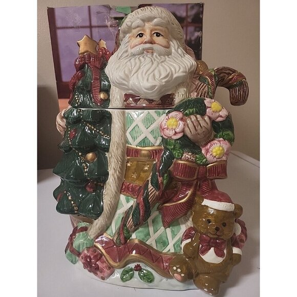 Festive Design Colorful Hand Painted Ceramic Santa Claus cookie jar 13 inches - Picture 2 of 16